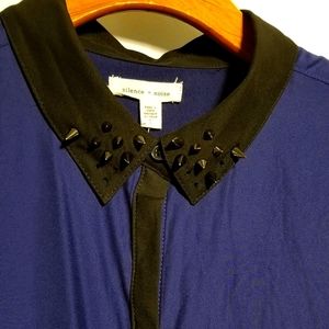 NWT Blue & Black long buttondown w/ spiked collar